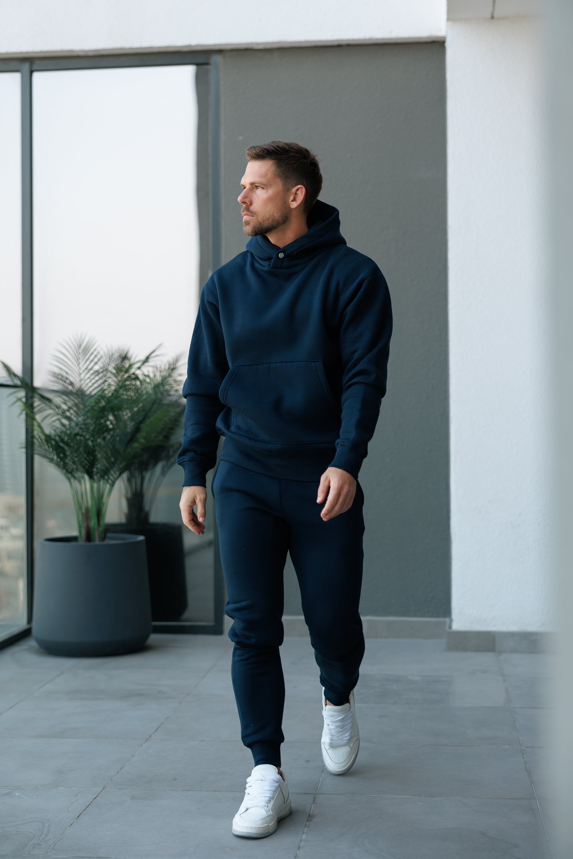 Navy Oversized Hoodie With Functional FS Stud - FSR002