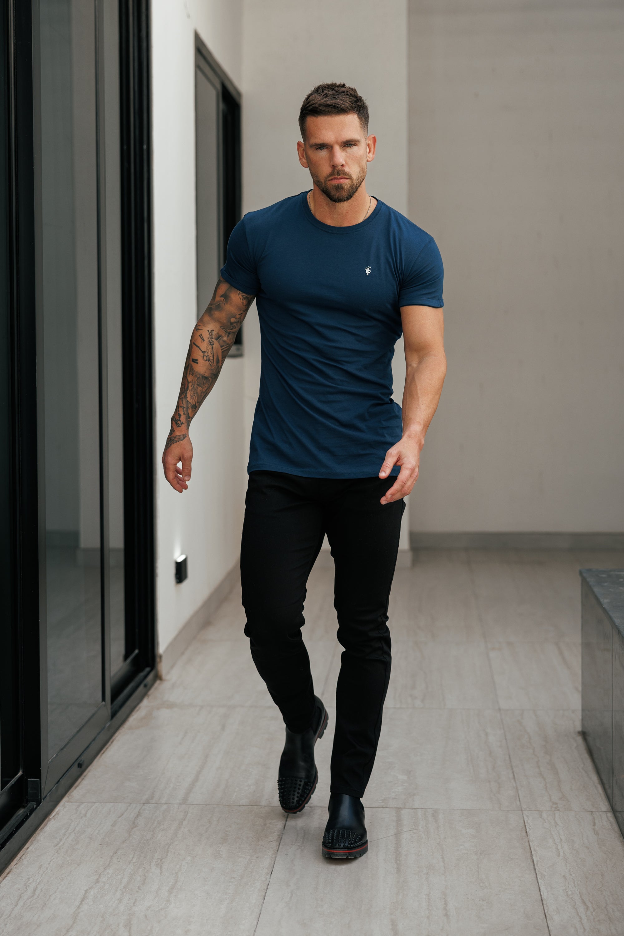 Navy / Silver Crew Tshirt with Silver Metal Emblem Decal FSH1451