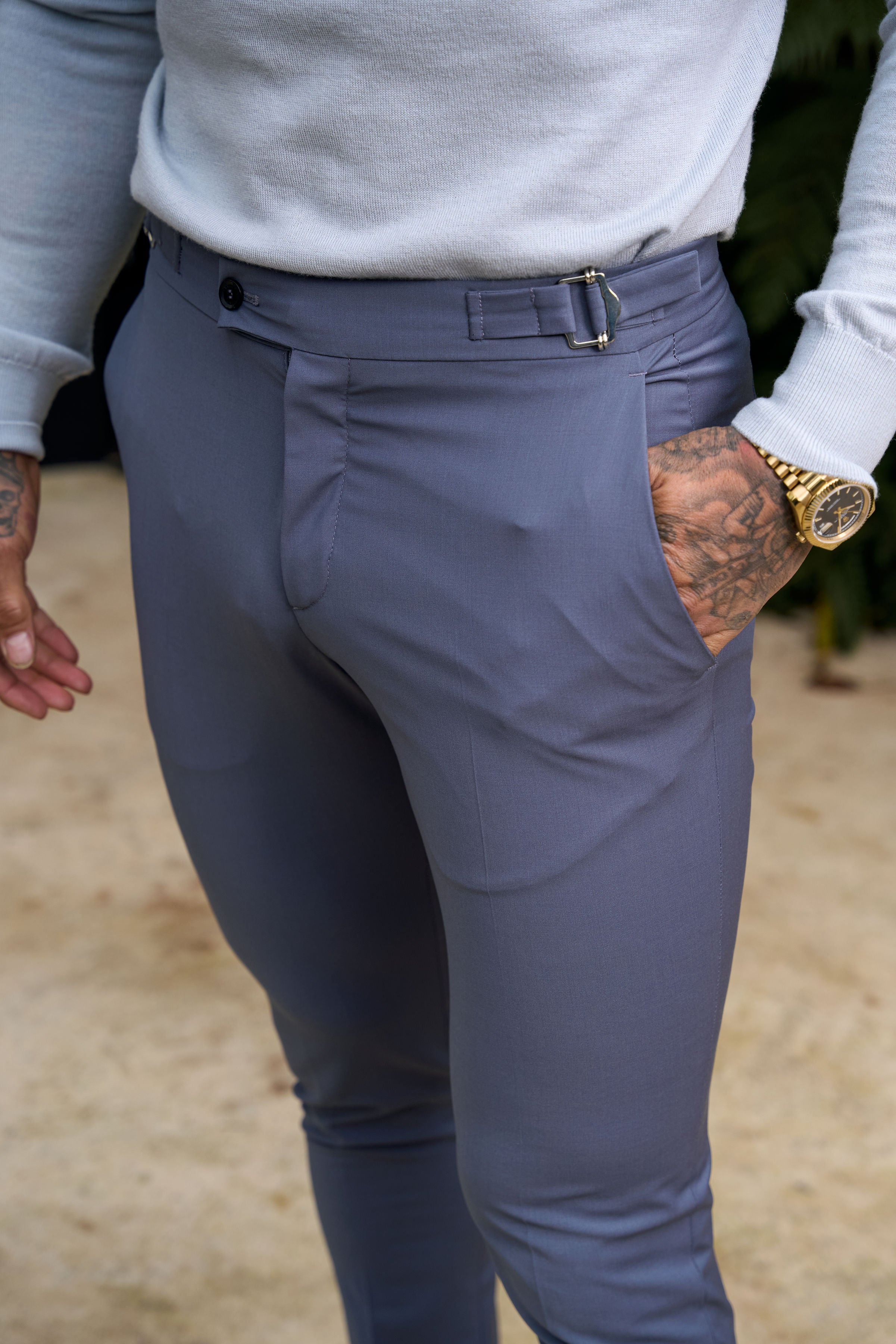 Father Sons Slim Formal Grey Stretch Pants with Side Adjusters - FST024 