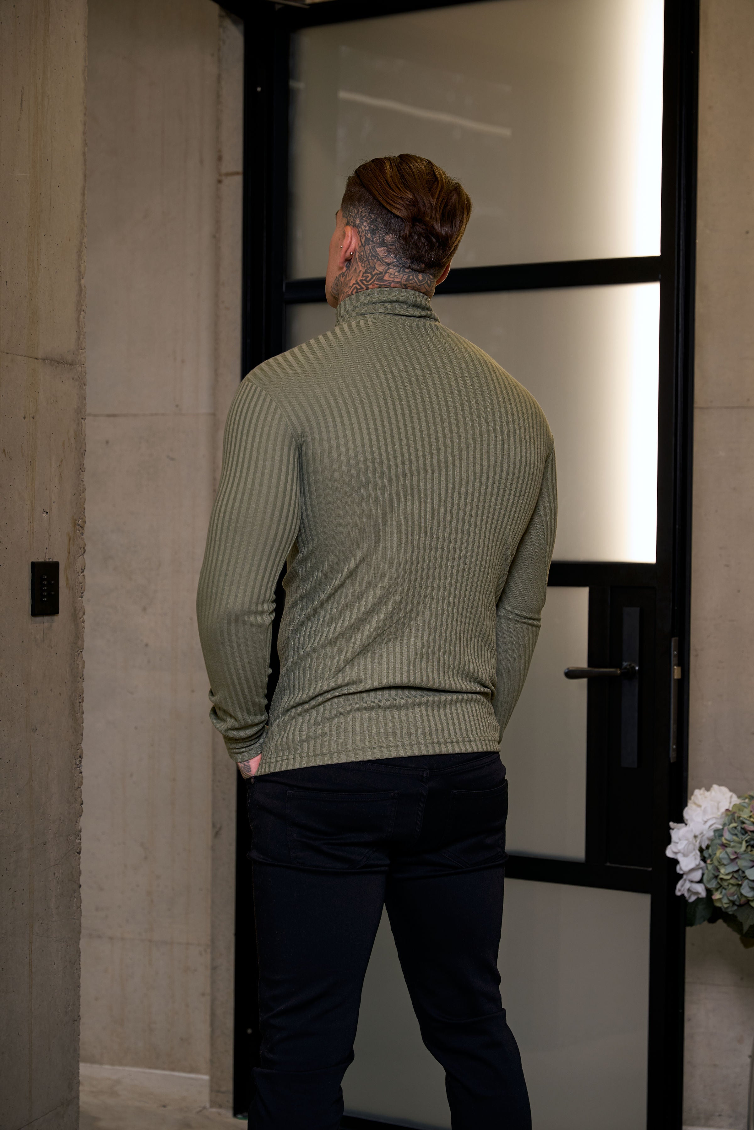 Father Sons Classic Olive Ribbed Knit Roll-neck Jumper - FSH1300 