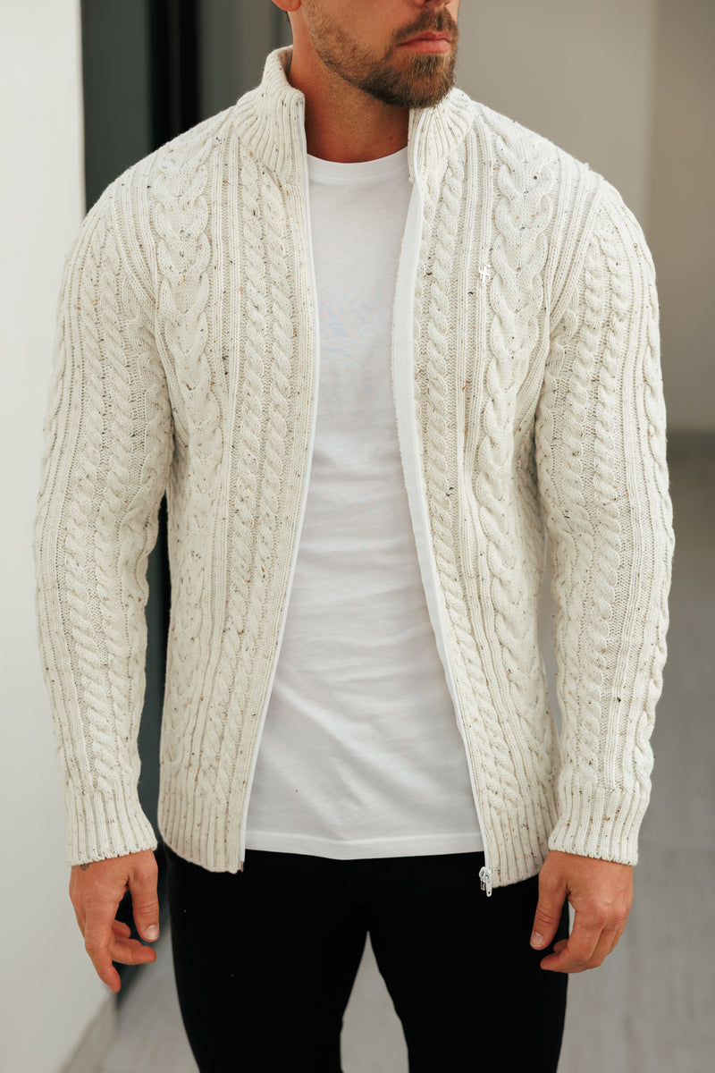 Father Sons Funnel Neck Full Zip Cardigan Beige Fleck -  FSJ148 (PRE ORDER 21ST DECEMBER)