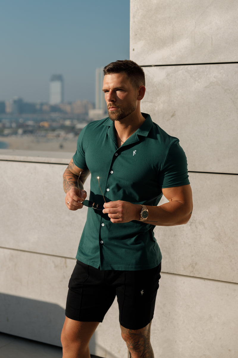 Father Sons Stretch Green Pique Revere Shirt Short Sleeve - FSH1076  (PRE ORDER 11TH JUNE)