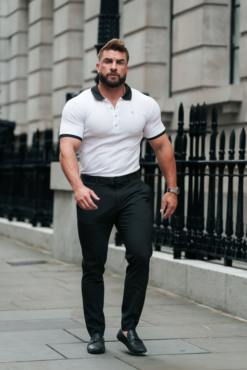Father Sons Classic White Ribbed Polo Shirt Short Sleeve - FSH1370P