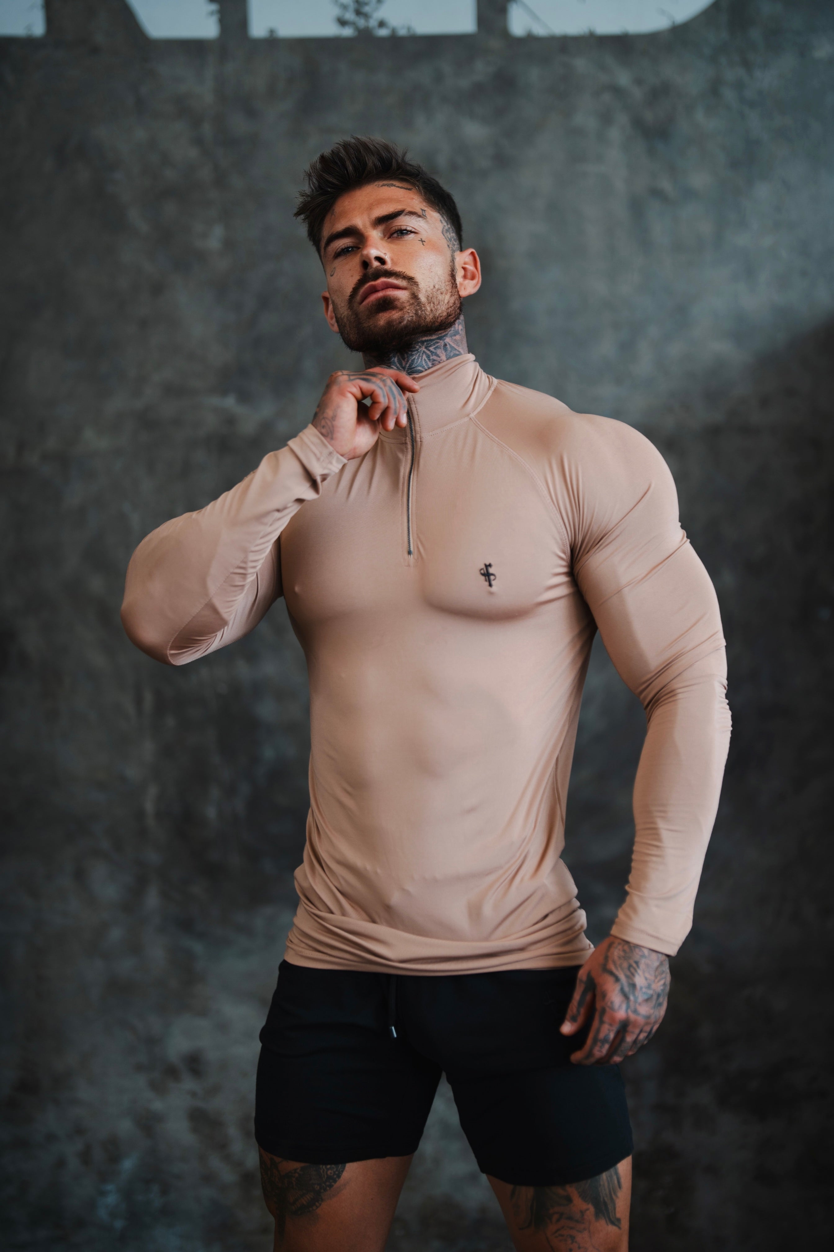 LS Coffee / Black Half Zip Gym Top - FSH1283