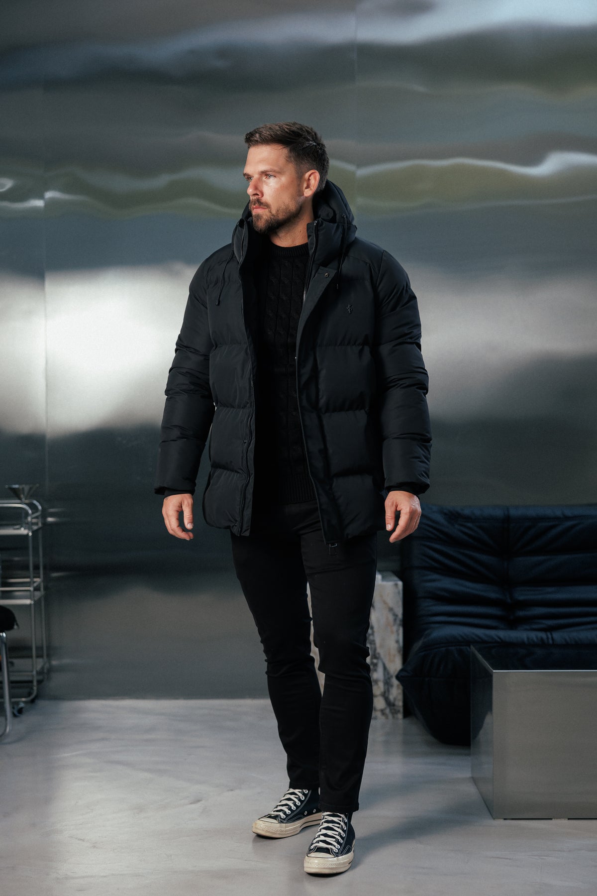 Black Padded Coat with Hood - FSN234