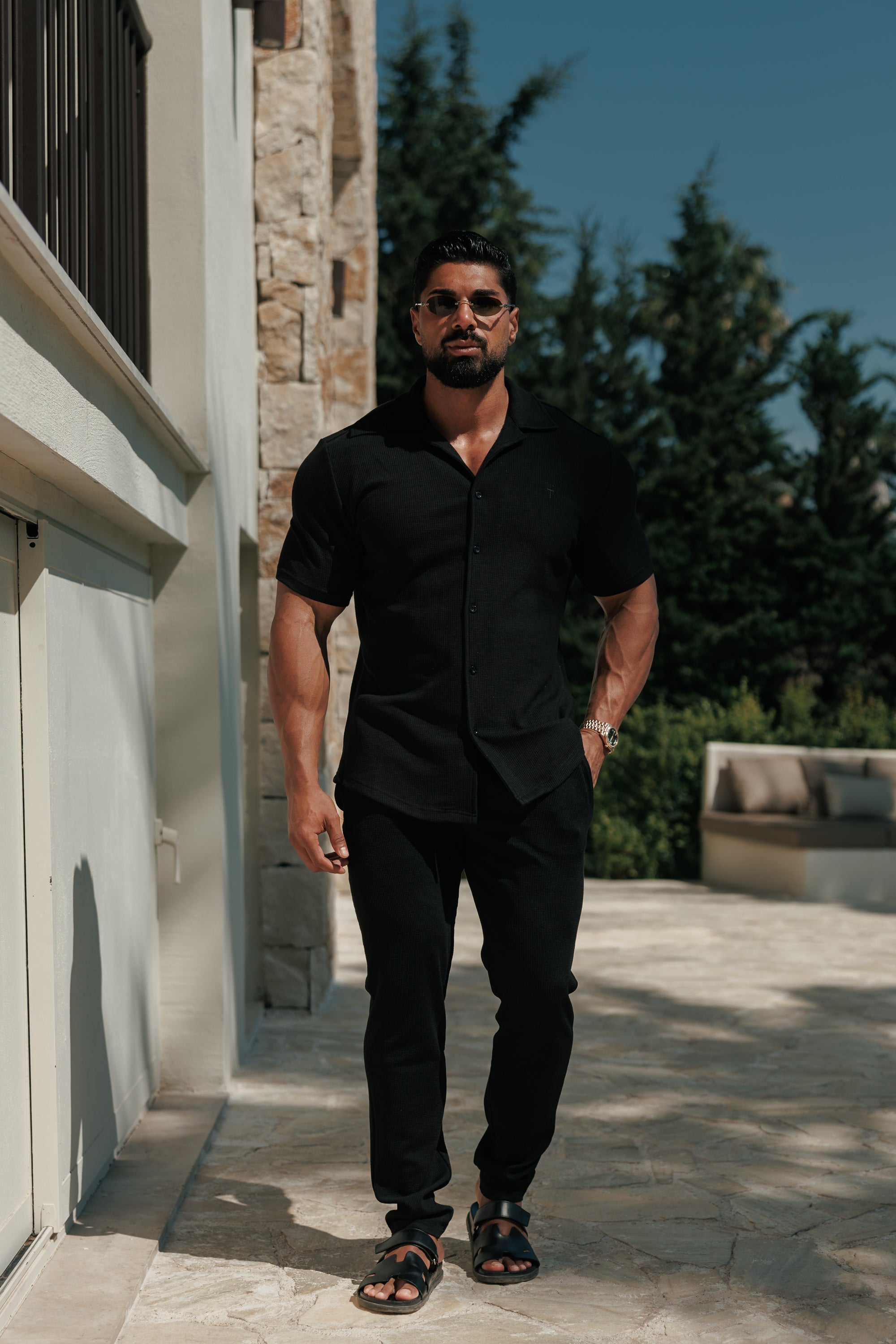 Jersey Cord Slim Black Trousers - FSR016