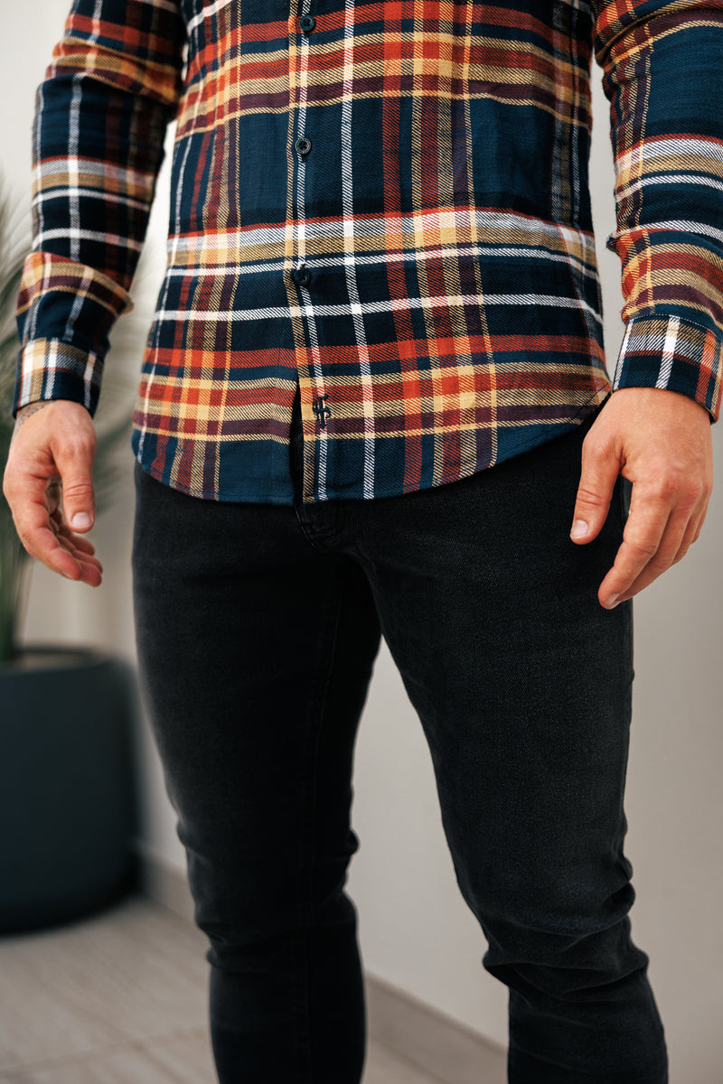 Father Sons Navy / Tan Check Shacket With Double Pockets - FS1197