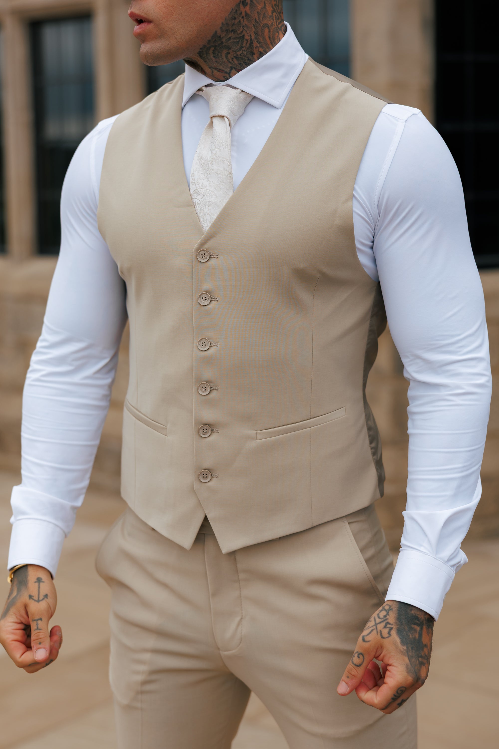 Slim Formal Waistcoat Beige - FSW011