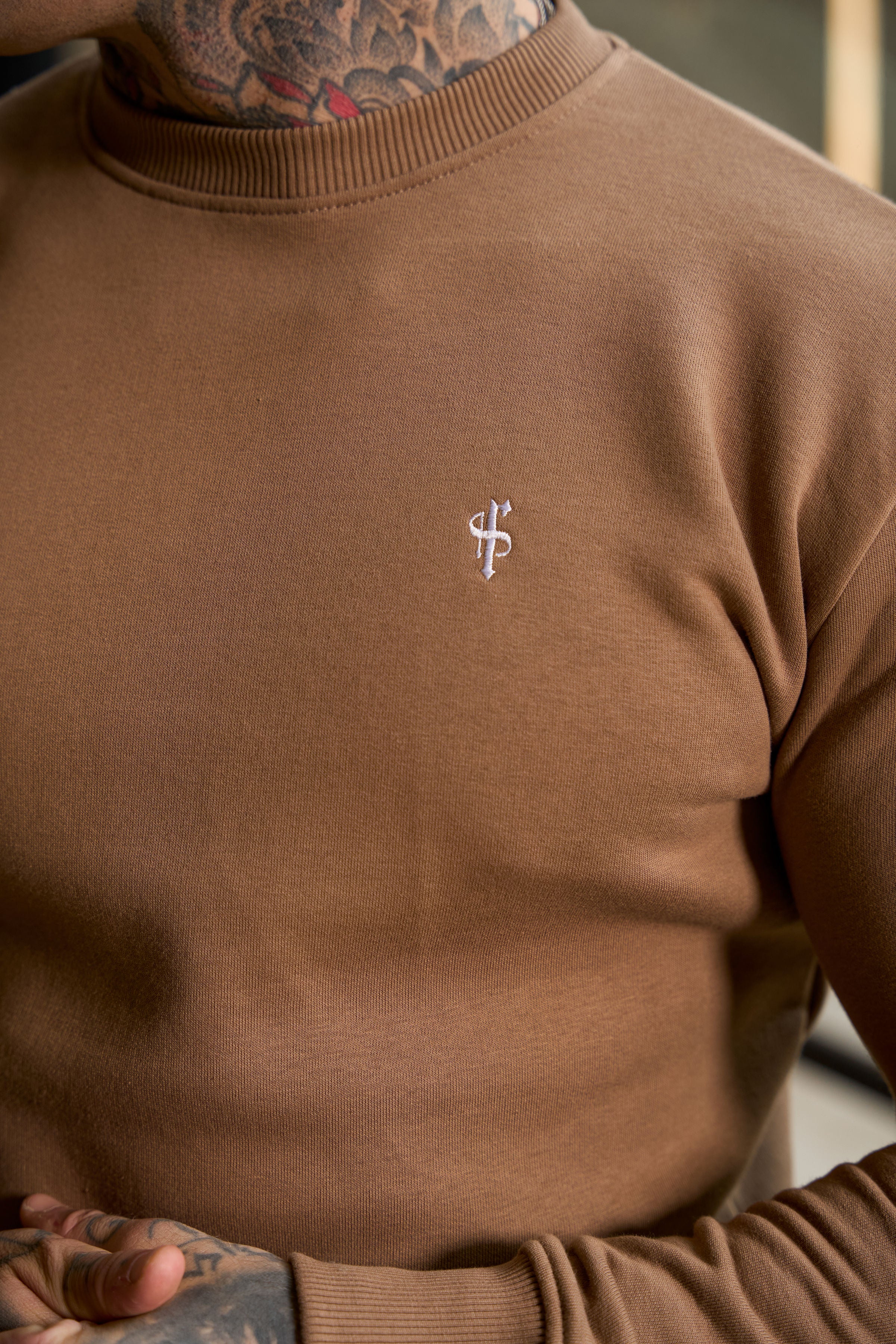 FS Plain Taupe Crew Sweater With FS Branding - FSH1185