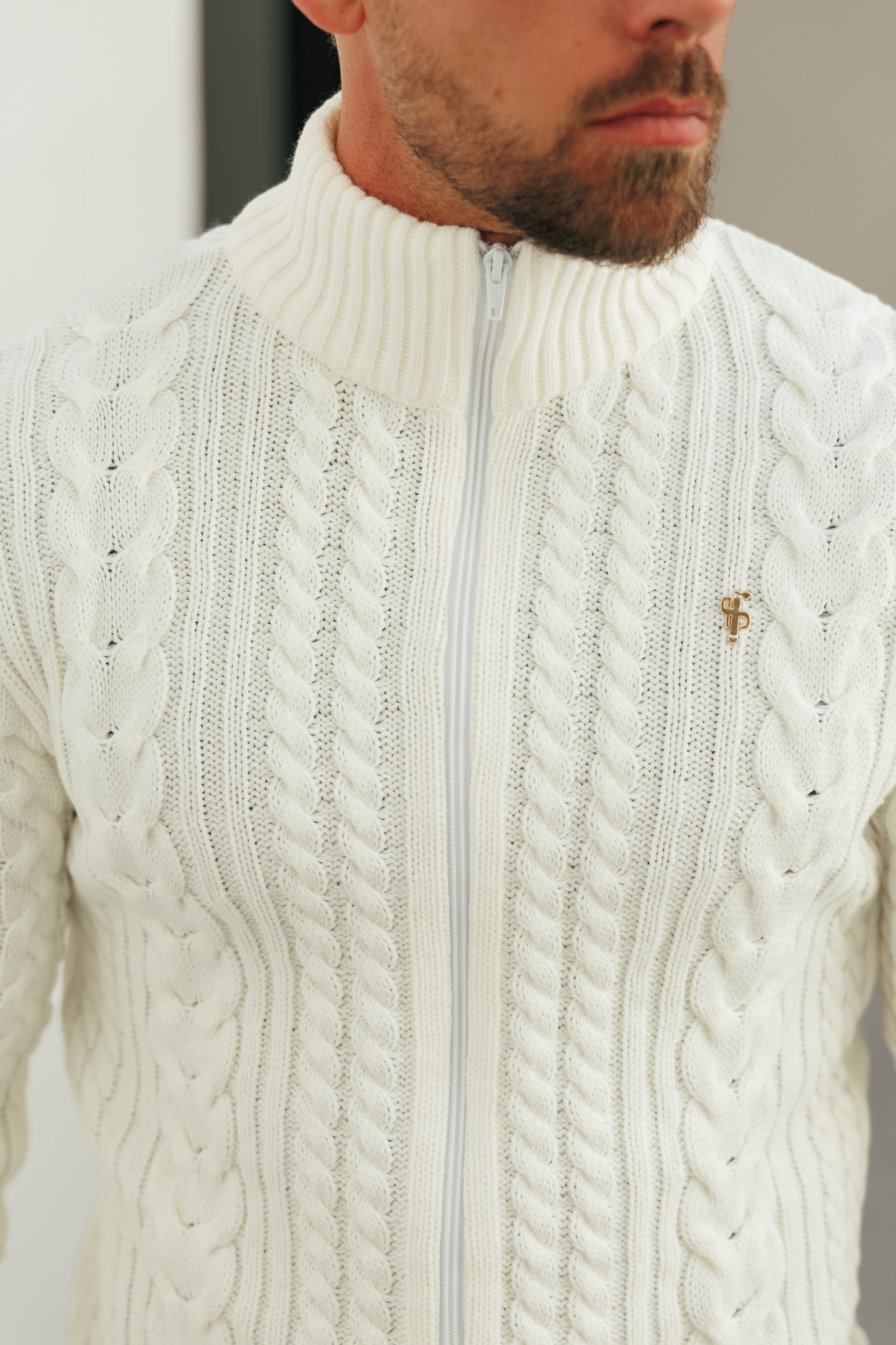 Chunky Zipped Cardigan Cream -  FSJ143