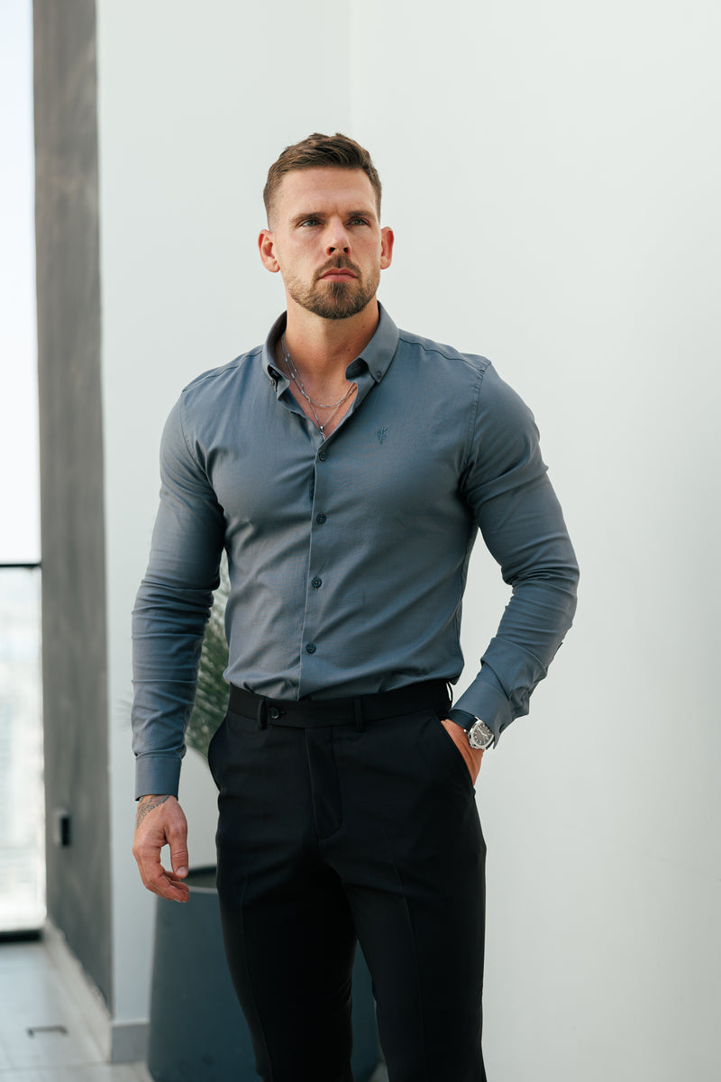 Father Sons Classic Stretch Oxford Long Sleeve Charcoal with Button Down Collar - FS1221