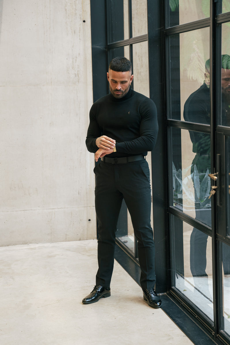FS Black Roll Neck Knitted Jumper With FS Branding -  FSN201