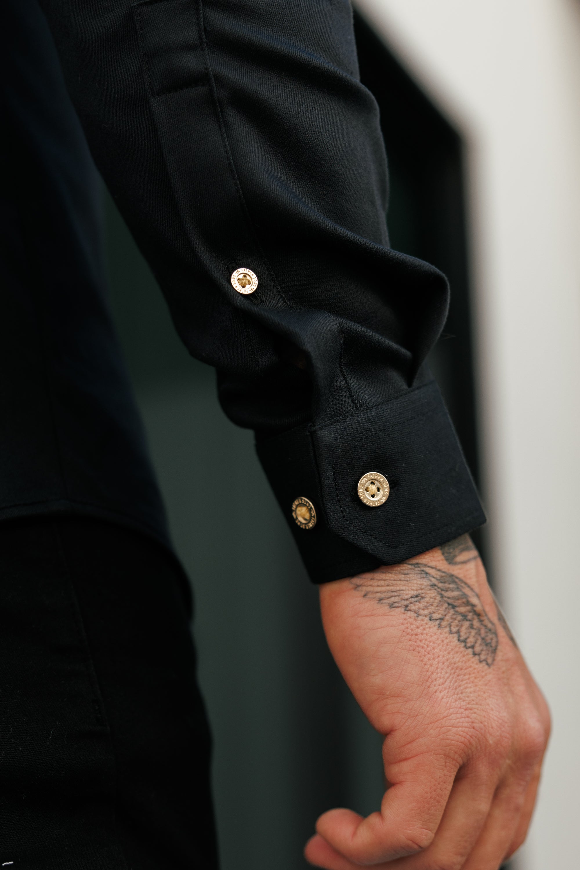 Super Slim Stretch Solid Black Denim Shacket with Gold Buttons - FS1238