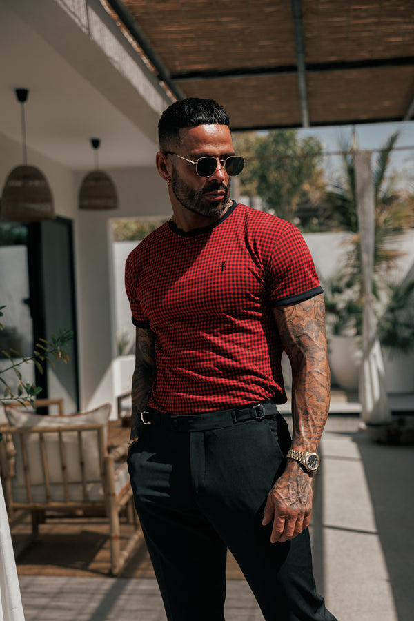 Father Sons Printed Black / Red Check Fitted T Shirt - FSH1237 (PRE ORDER 16TH MAY)