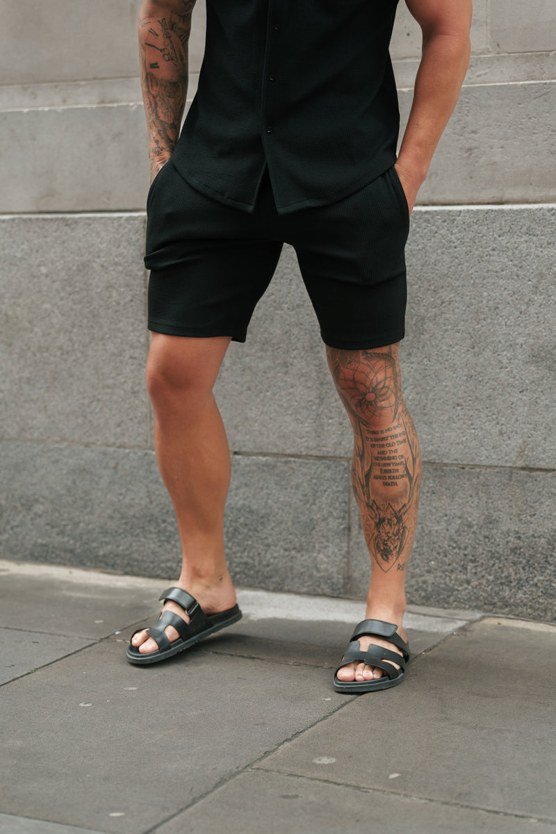 Father Sons Jersey Cord Black Shorts - FSR012