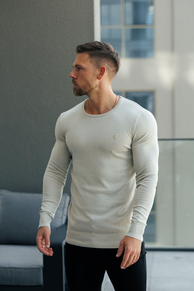 FS Beige Crew Neck Knitted Jumper With FS Branding -  FSN195