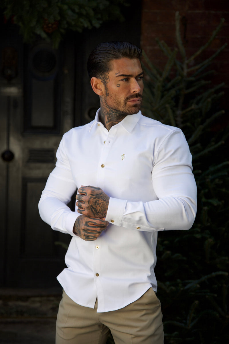 Father Sons Super Slim Stretch White Denim Long Sleeve with Gold Metal Decal and Buttons - FS925