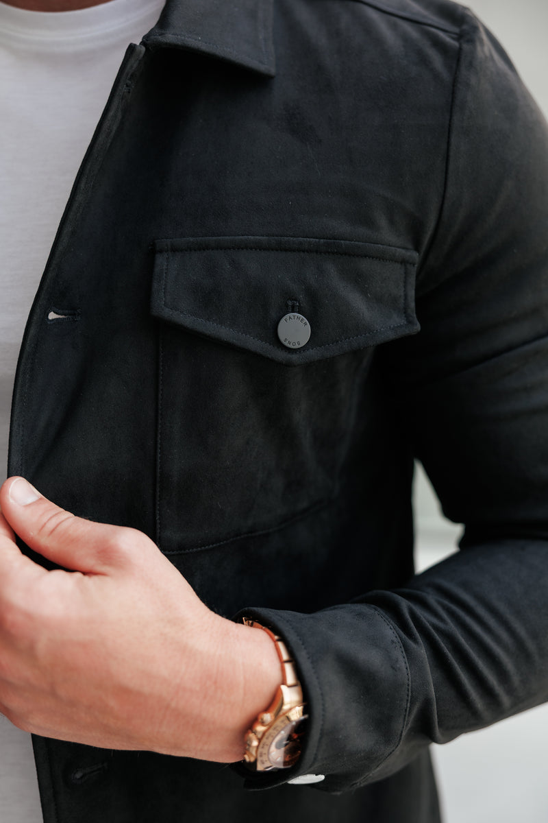 FS Suede Feel Button Up Jacket Black - FSN218