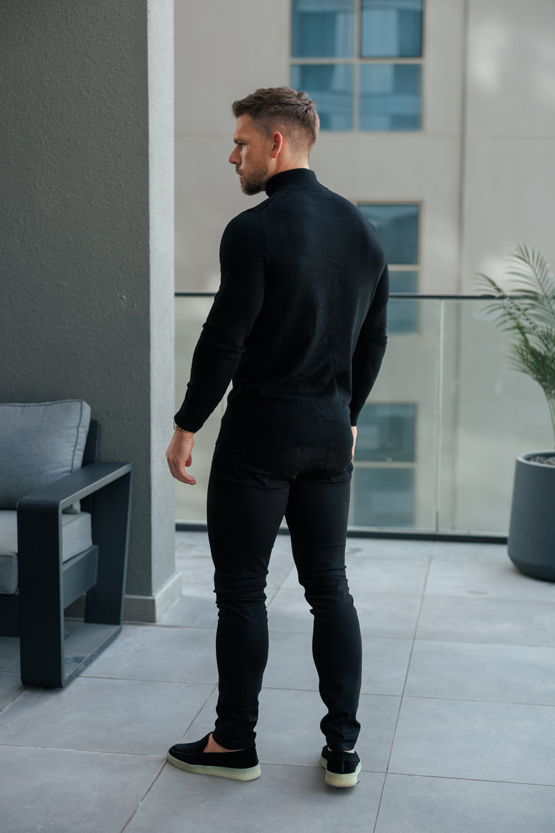 FS Black Funnel Neck Knitted Jumper With FS Branding -  FSN186