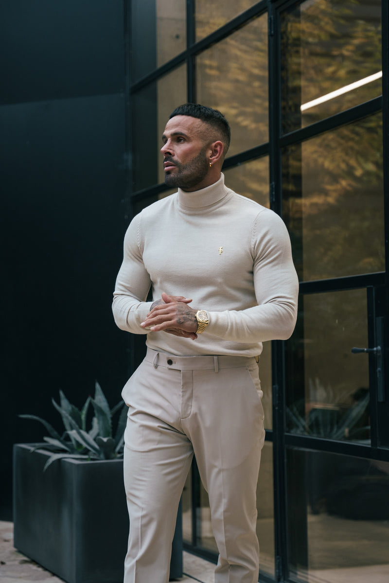 FS Beige Roll Neck Knitted Jumper With FS Branding -  FSN204