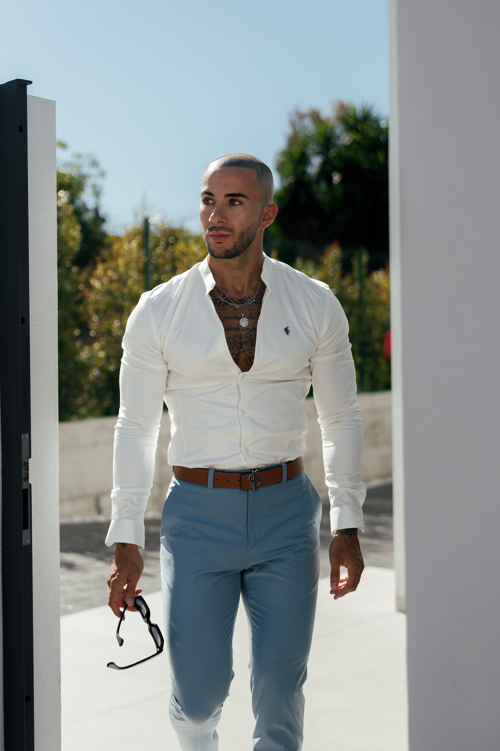Father Sons Slim Formal Airforce Blue Stretch Pants - FST025  