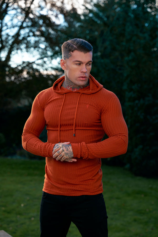 Father Sons Classic Rust Ribbed Knit Hoodie Sweater - FSH910