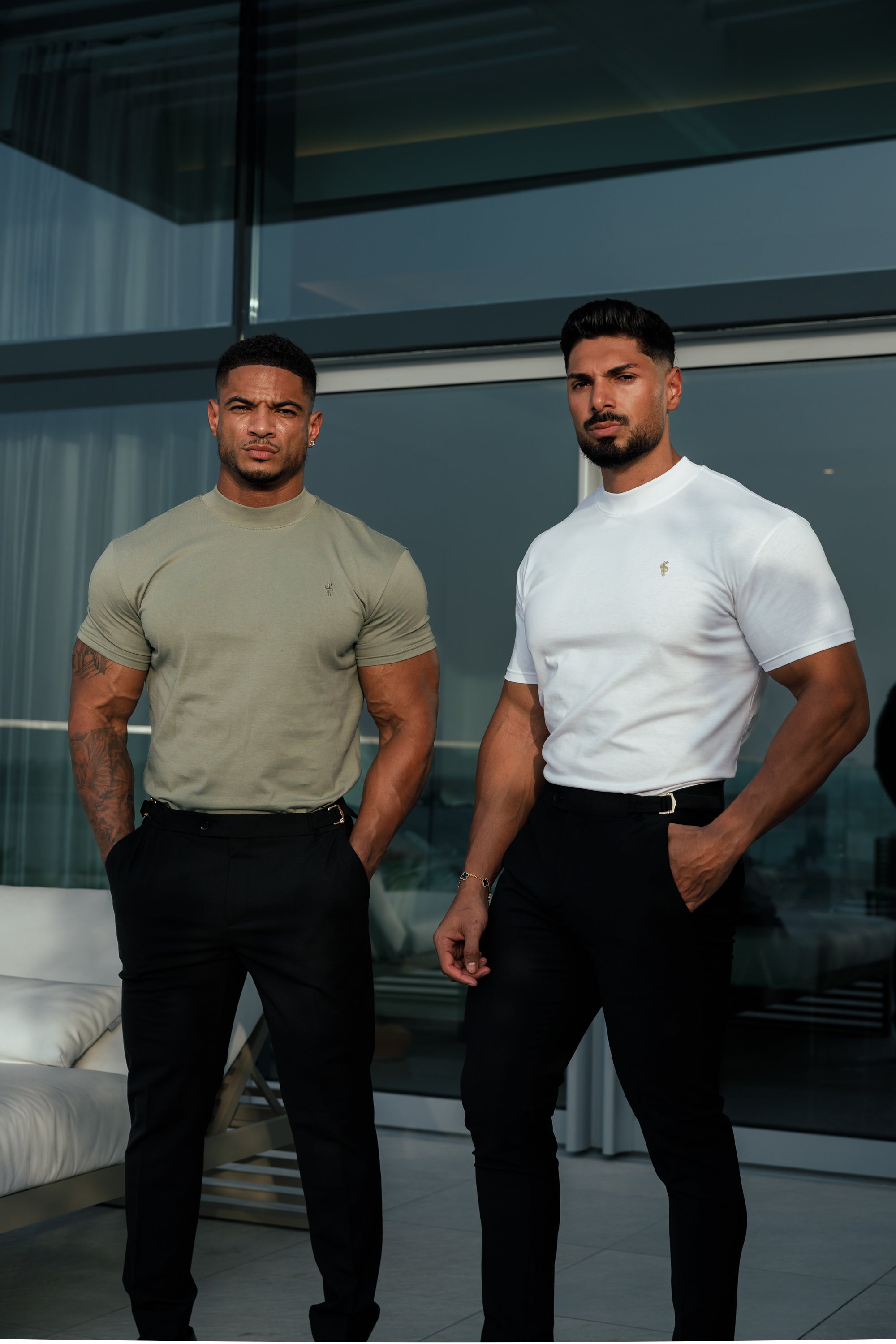 Ribbed High Neck Crew Short Sleeve White / Gold  - FSH1006