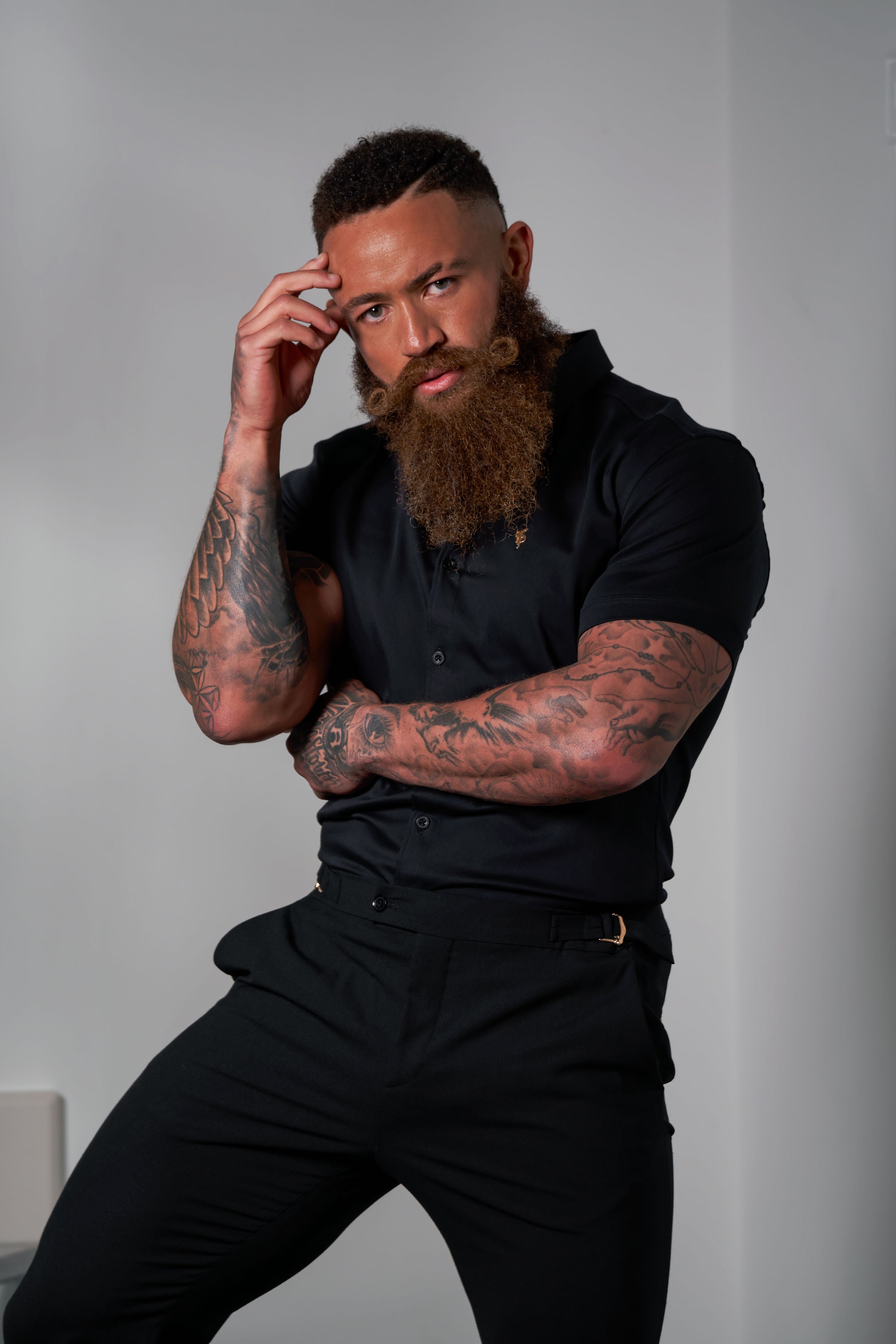 Slim Formal Black Stretch Trousers With Gold Waist Adjusters - FST041