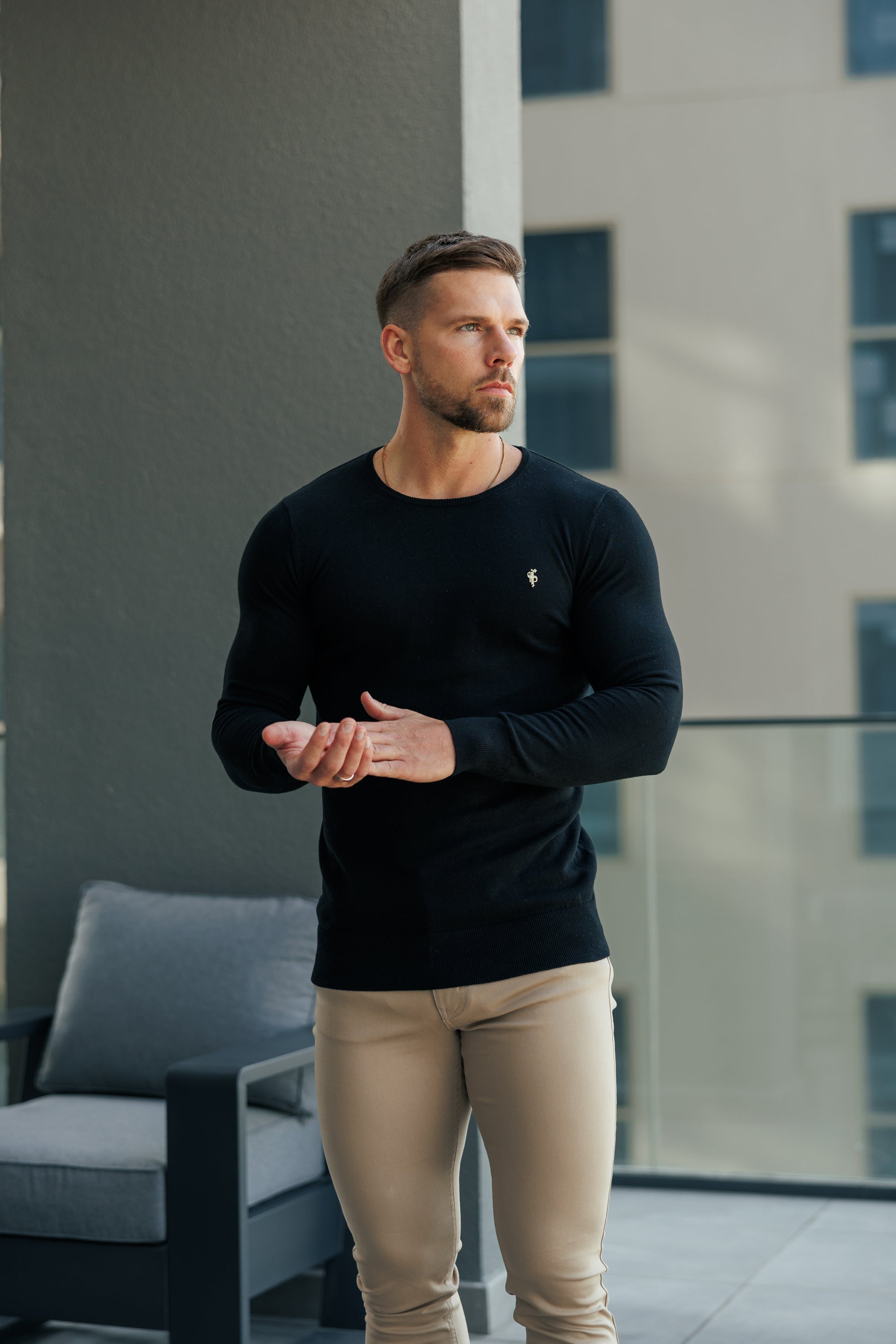 FS Black Crew Neck Knitted Jumper With FS Branding -  FSN194