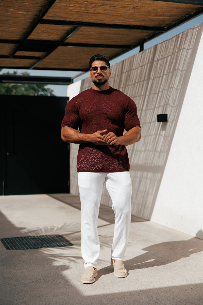Father Sons Crochet Crew T-Shirt Burgundy Short Sleeve - FSJ089