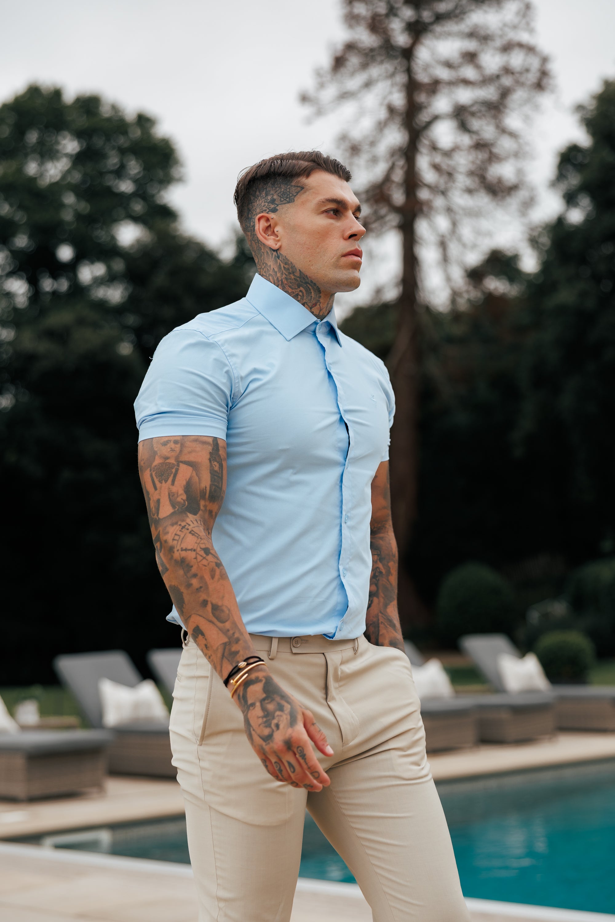 Muscle Fit Advanced Stretch Powder Blue Short Sleeve with Cutaway Collar  - FS1162