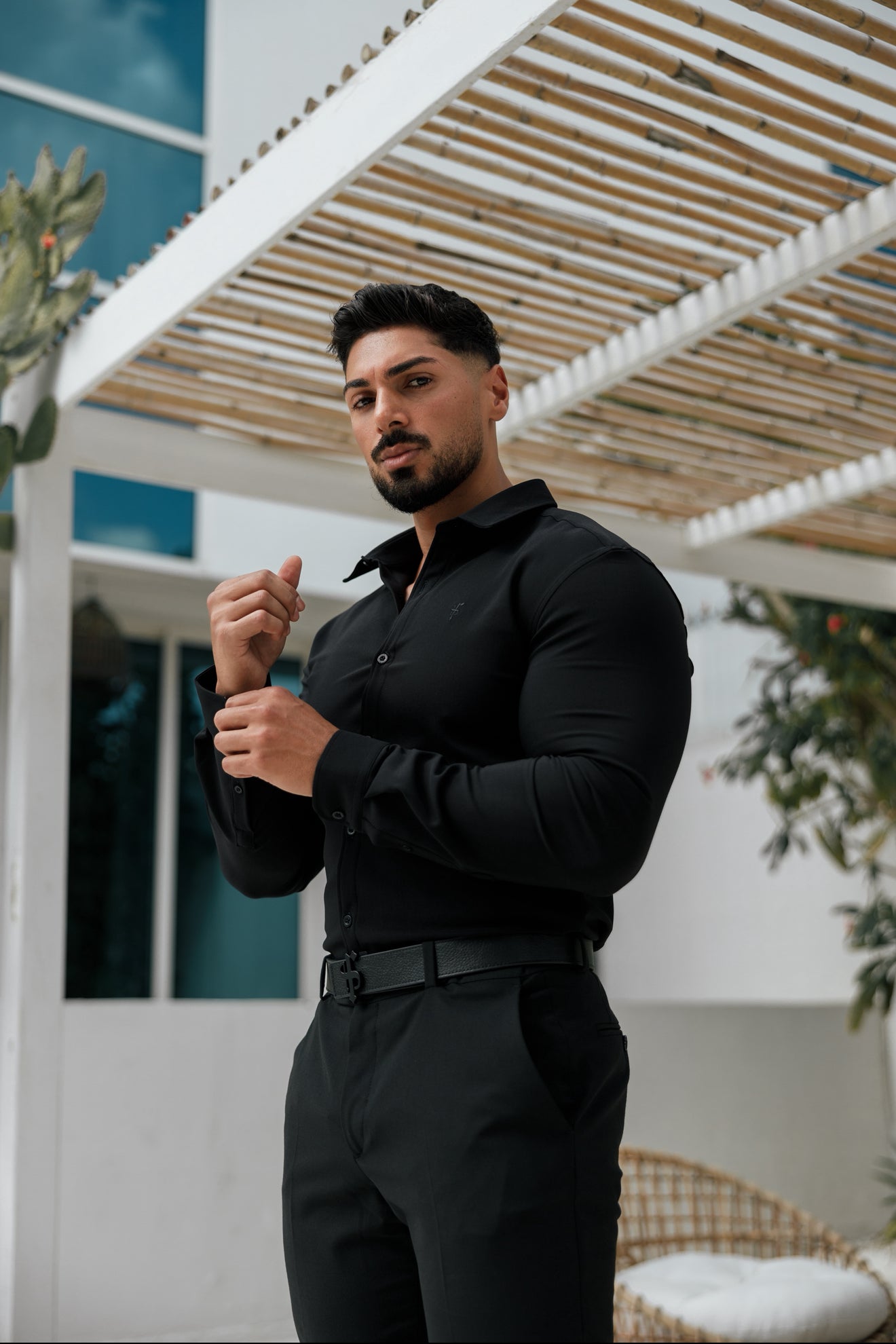 Super Slim Scuba Black Long Sleeve Stretch with Cutaway Collar - FS1146