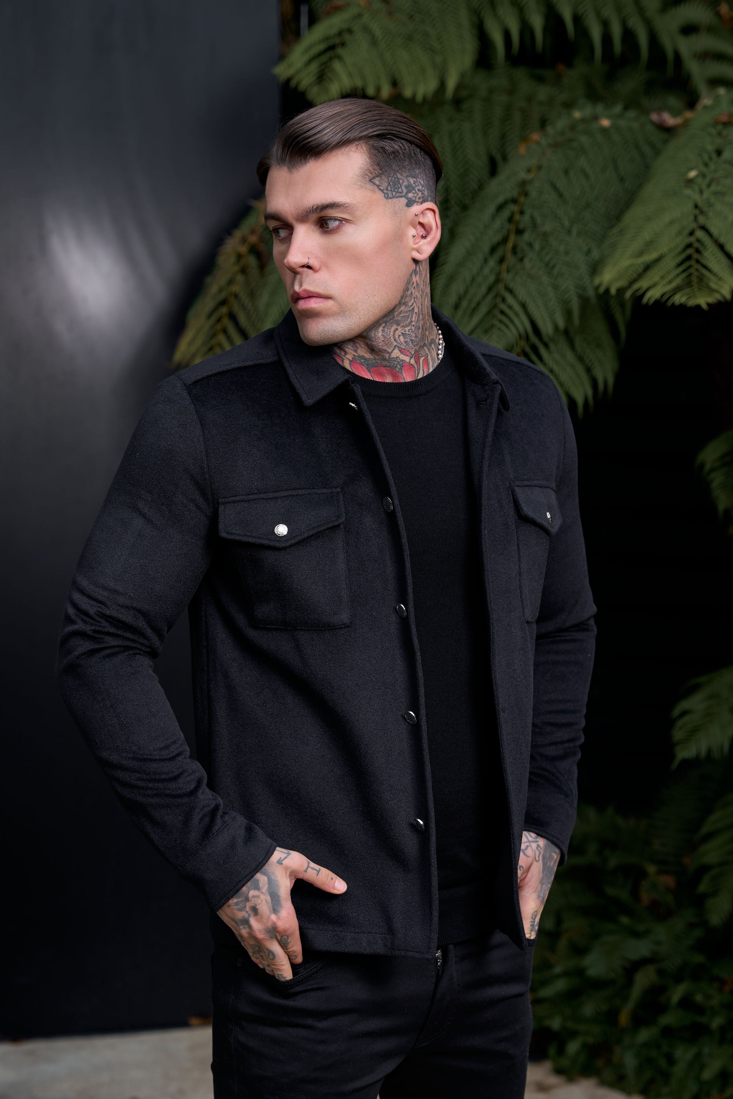 FS Brushed Button Up Plain Jacket Black - FSN182 