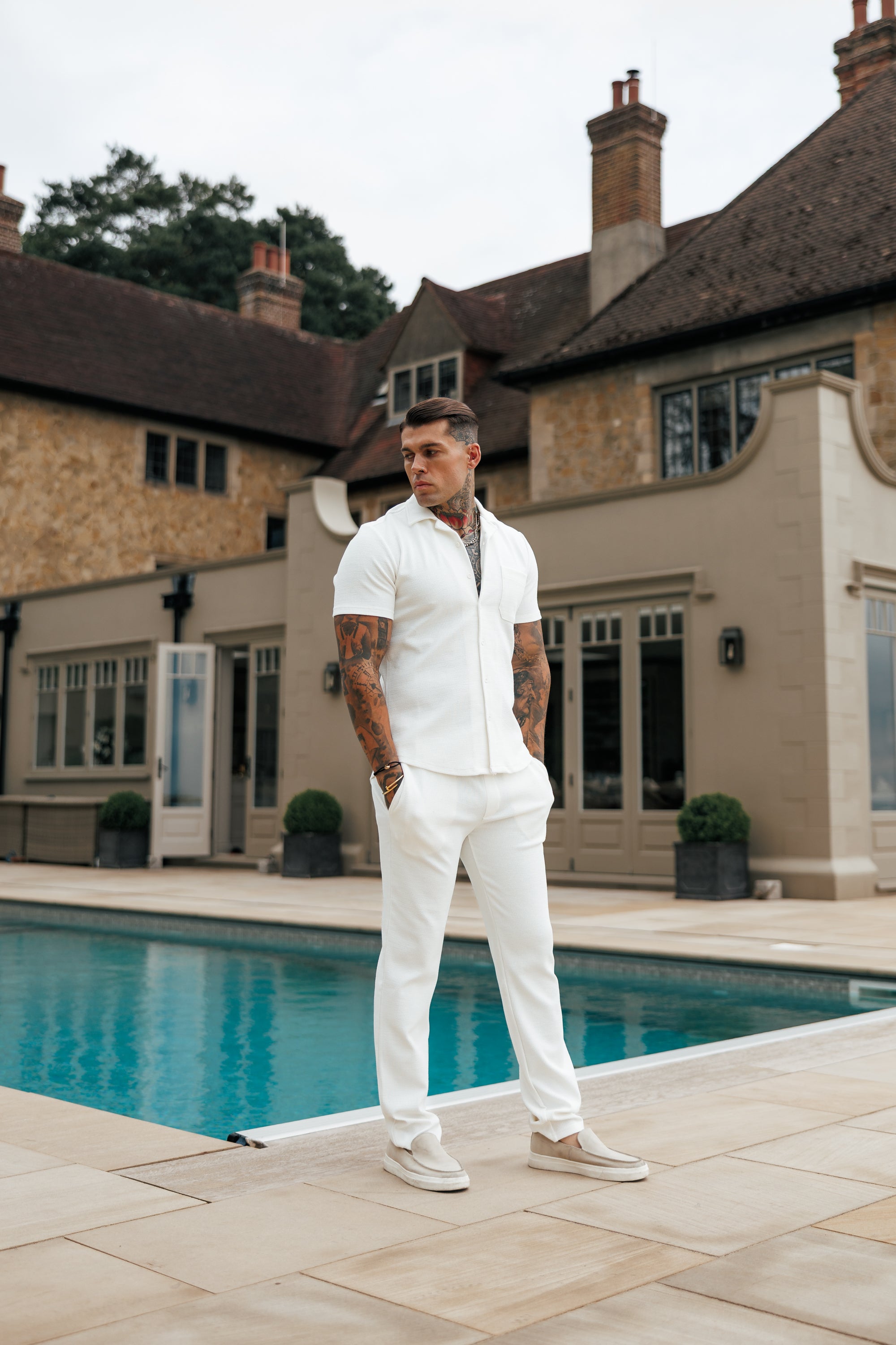 Jersey Cord Relaxed White Trousers - FSR013