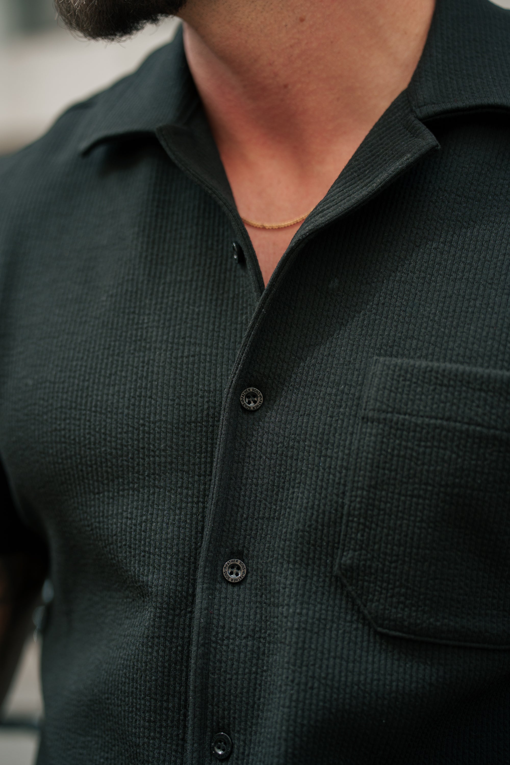 Jersey Cord Stretch Black Revere Shirt Short Sleeve - FSR018