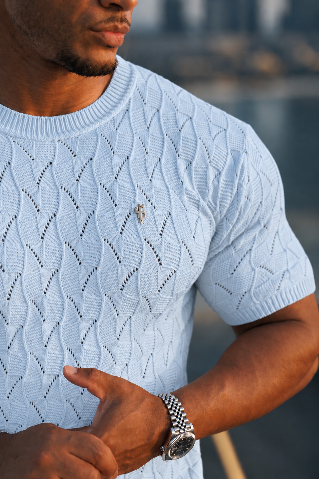 Bluebell Wave Weave Knit Short Sleeve Sleeve T-Shirt - FSJ172