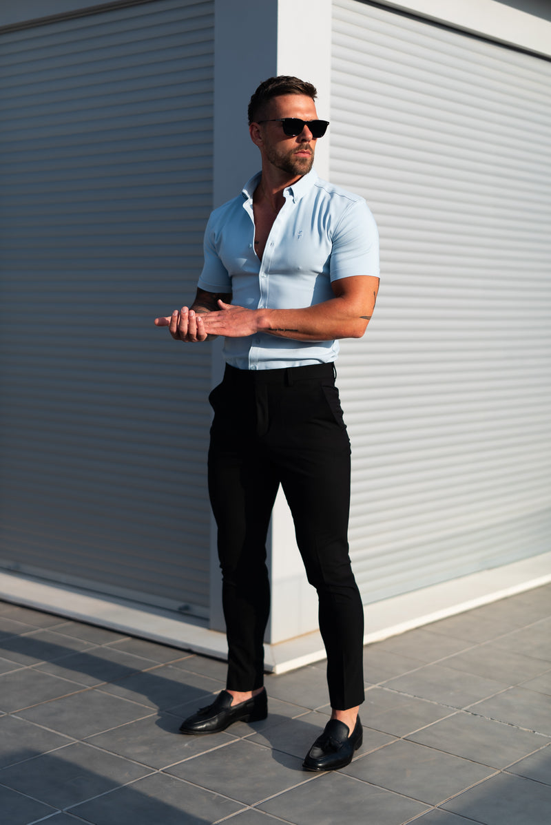 FS Super Slim SS Powder Blue Scuba with Button Down Collar - FS1121