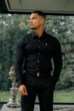 Father Sons Super Slim Stretch Black Denim Long Sleeve with Gold Metal Decal and Buttons - FS923