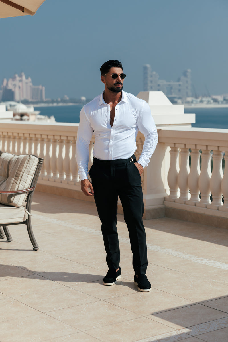 FS Super Slim Scuba White Long Sleeve Stretch with Grandad Collar - FS1170