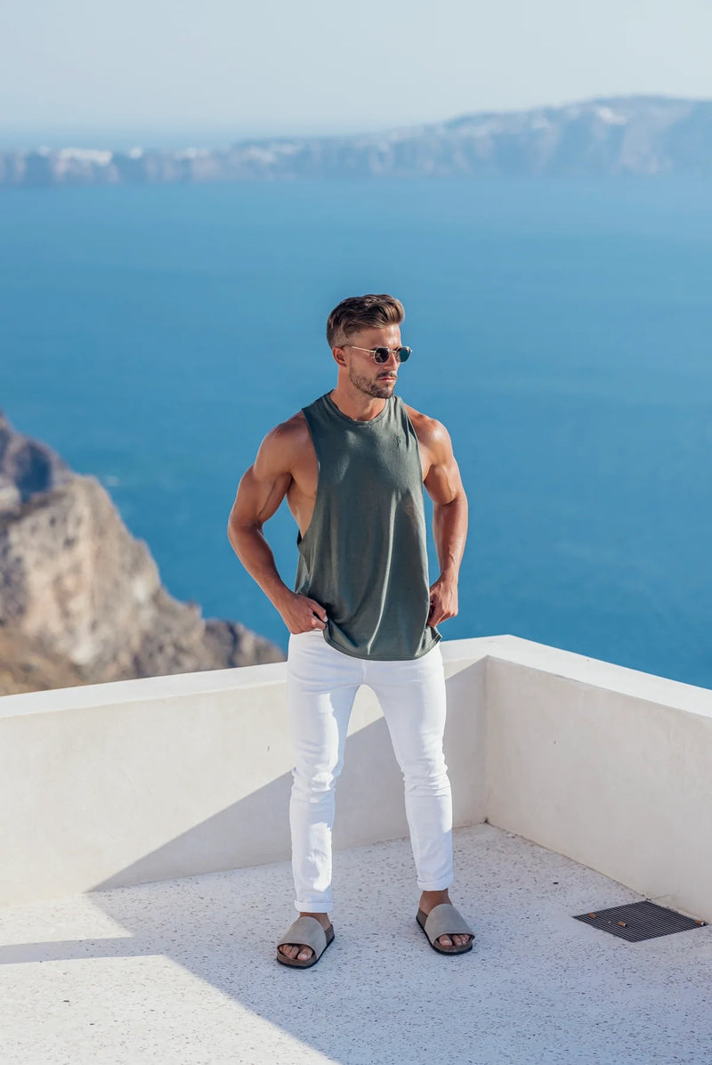 Father Sons Classic Bamboo Dropped Armhole Khaki Vest - FSH1343
