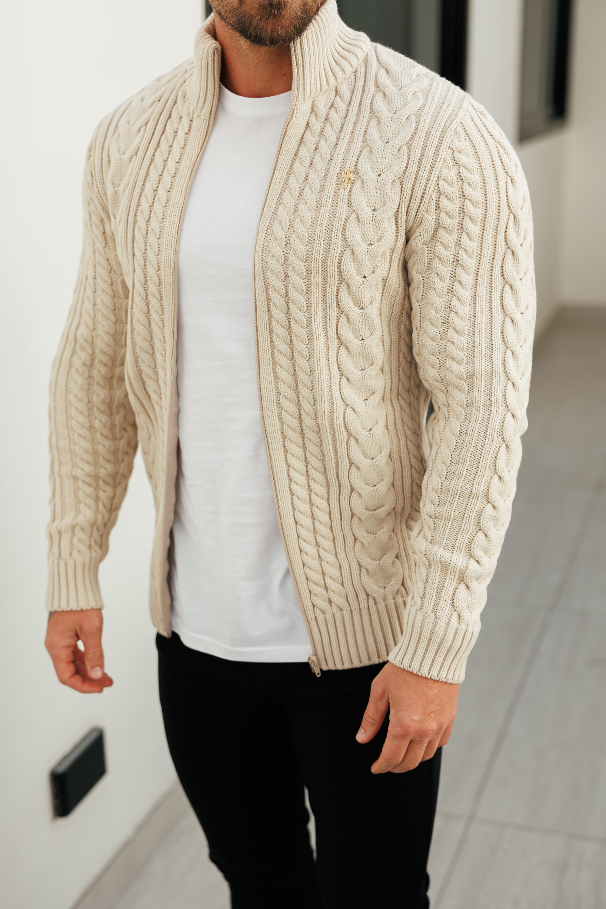 Chunky Zipped Cardigan Beige -  FSJ150