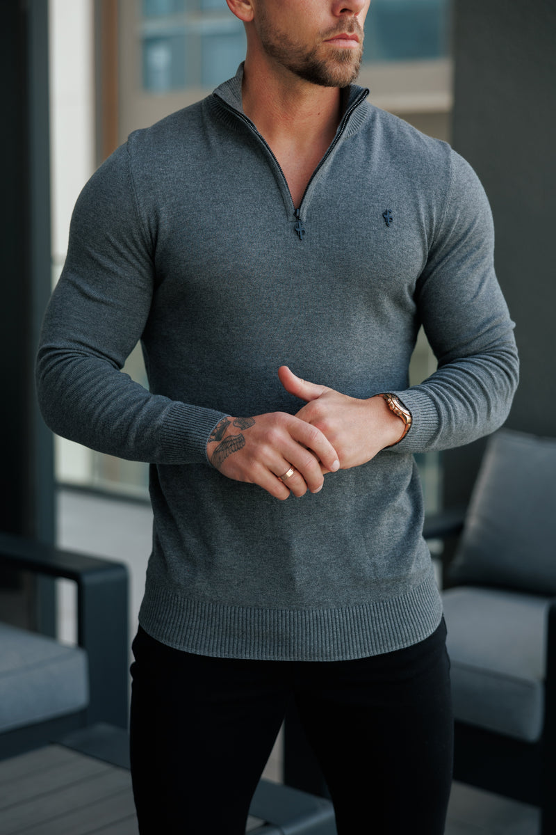 FS Charcoal Funnel Neck Knitted Jumper With FS Branding -  FSN192