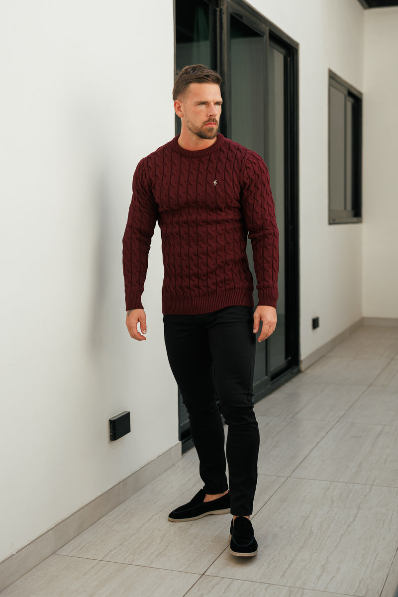 Father Sons Link Weave Knit Wine Crew Neck Jumper - FSJ131