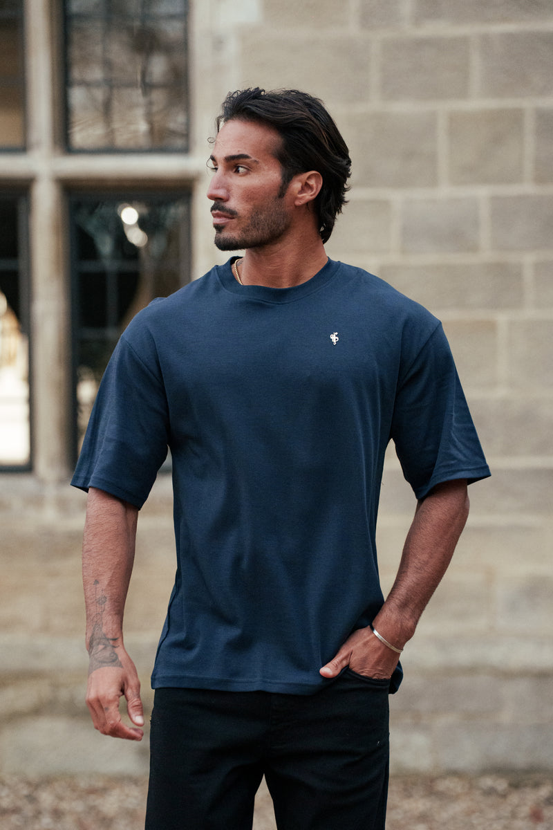 Father Sons Classic Navy / Gold Oversized Crew T Shirt - FSH1422