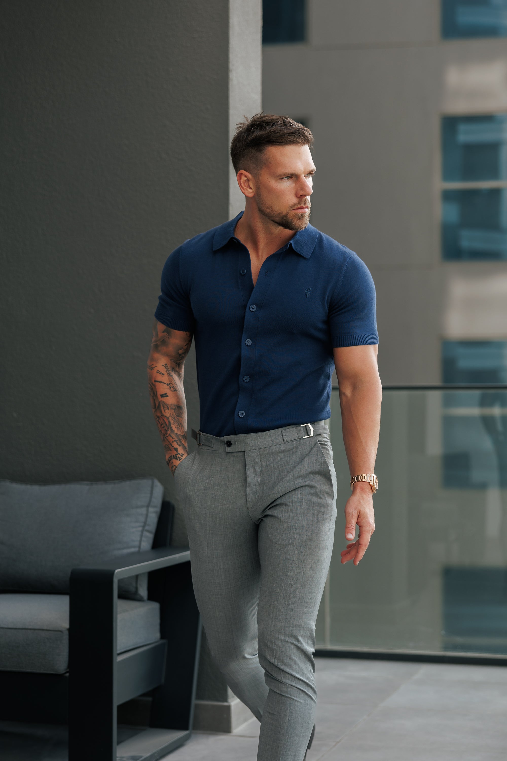 Classic Plain New Navy Knitted Button Through Polo Short Sleeve - FSN212/FSN215