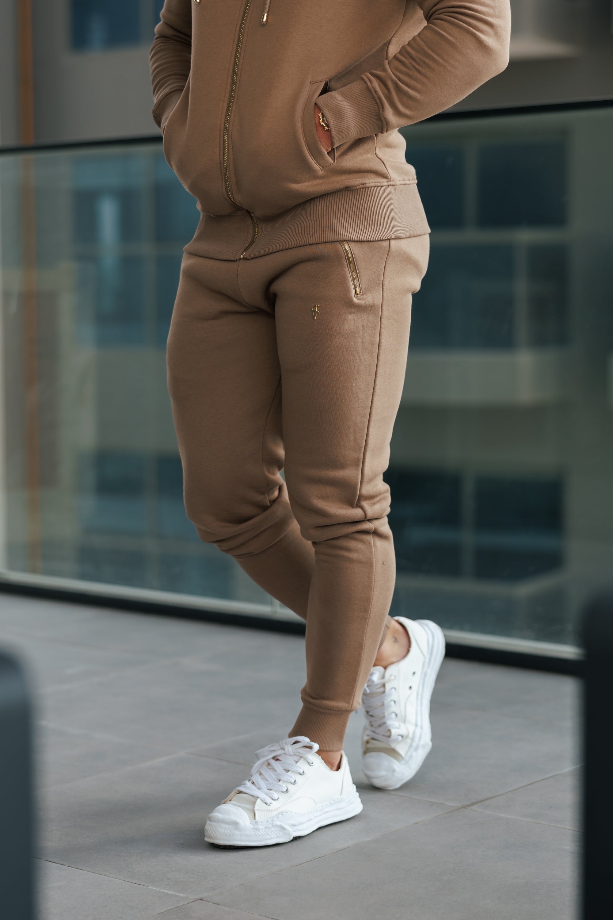 FS Taupe / Gold Sweat Pants with Zipped Pockets -  FSH1254