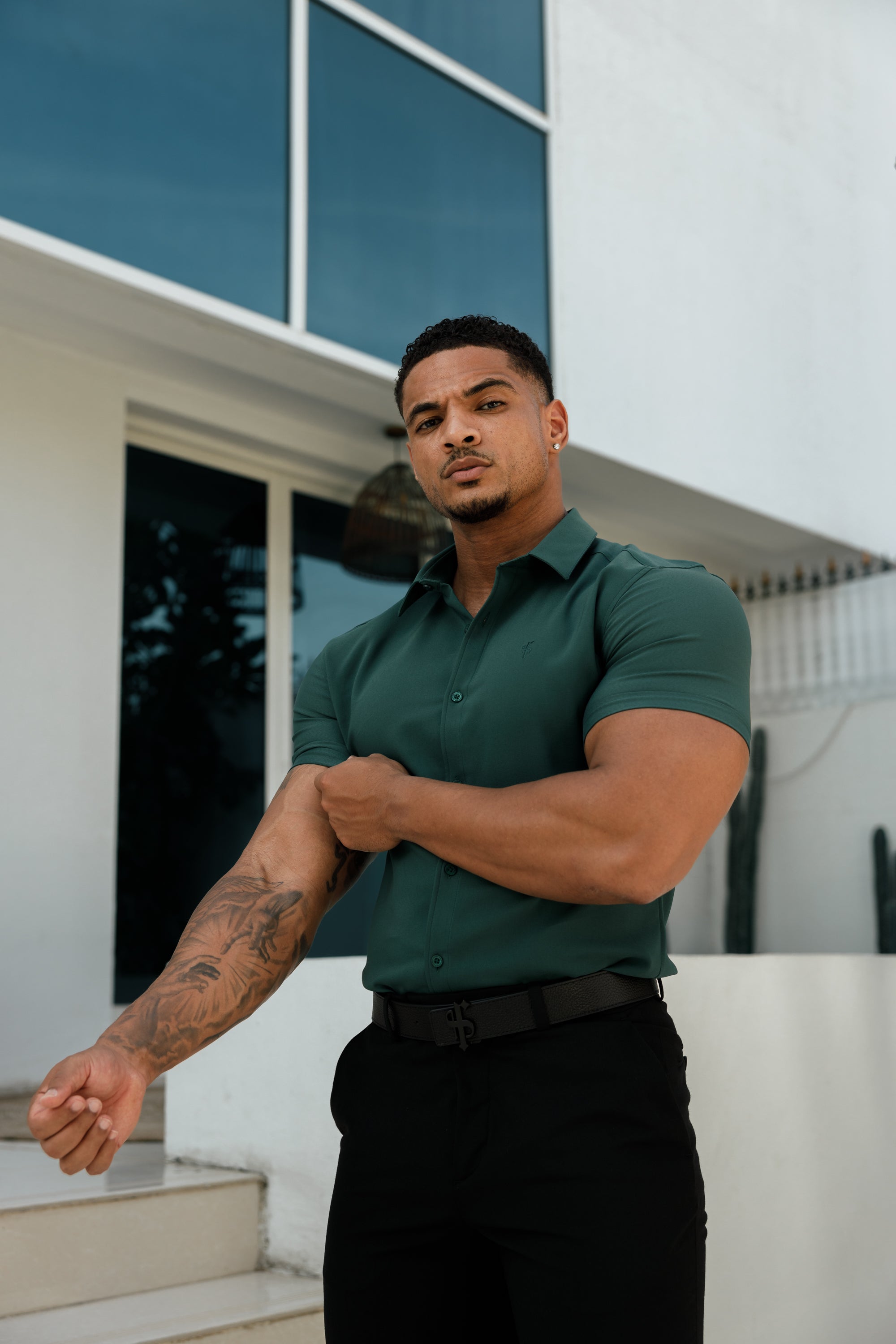 Super Slim Scuba Forest Green Short Sleeve Stretch - FS1026