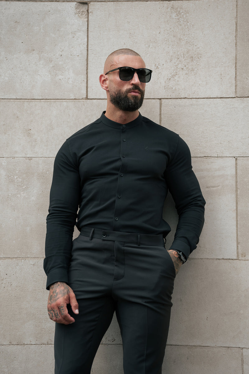 FS Super Slim Scuba Black Long Sleeve Stretch with Grandad Collar - FS1171