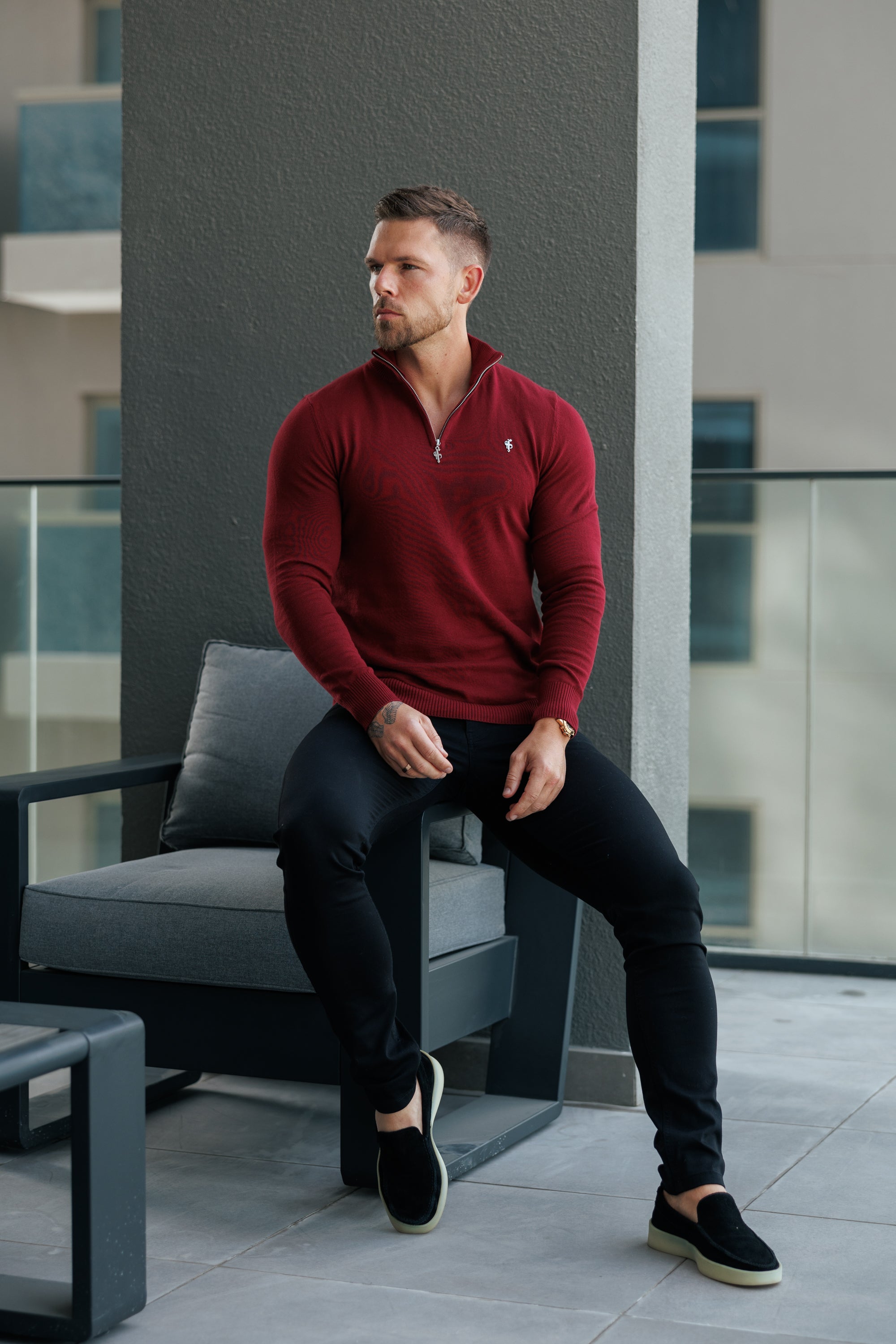 FS Brick Red Funnel Neck Knitted Jumper With FS Branding -  FSN188