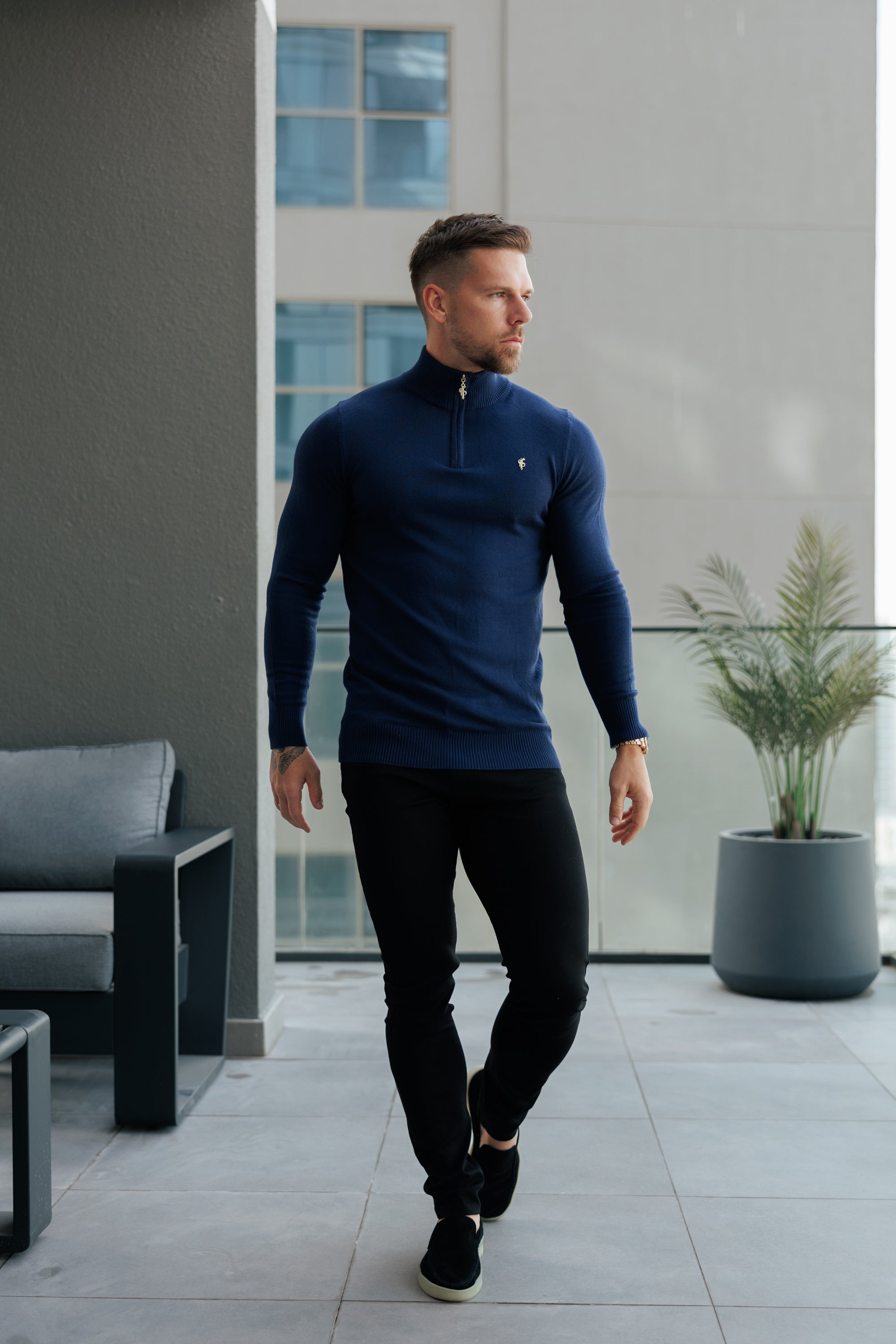FS Navy Funnel Neck Knitted Jumper With FS Branding -  FSN191